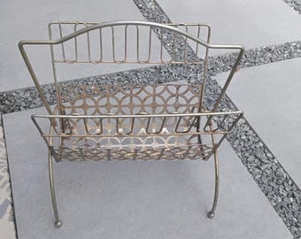 Vintage Mid-Century Modern Heavy Metal Magazine or Album Floor Rack Holder