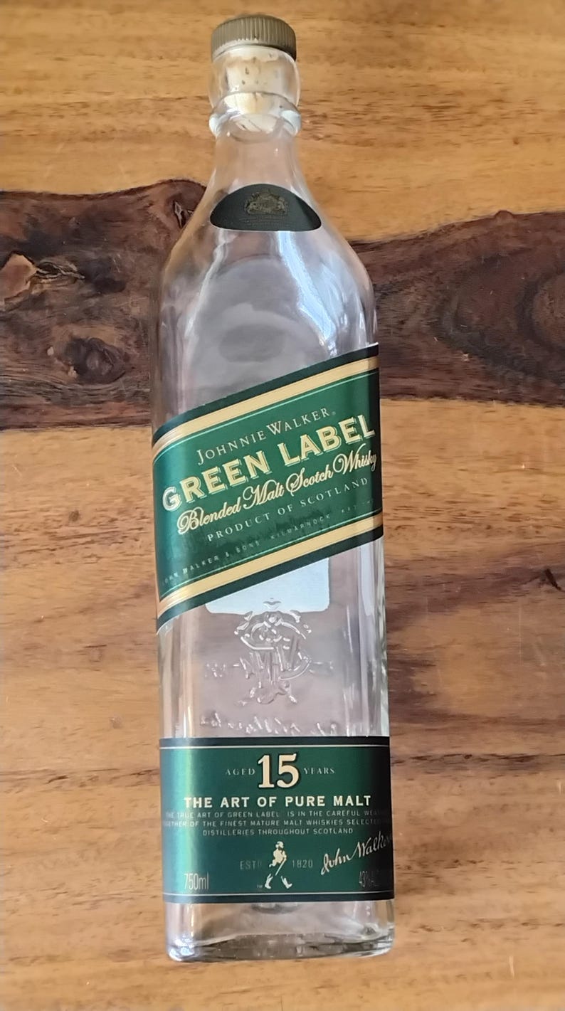 Vintage Johnnie Walker Green Label Empty Bottle with Commemorative Wood Box image 7
