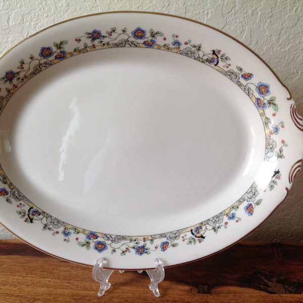 Vtg~Syracuse China Hampton Old Ivory Large Serve Platter 14"  Euc Birds Flowers