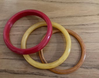 Vintage Bakelite Bangles~Red, Butterscotch and Yellow