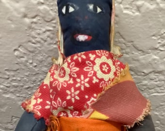 Vintage Jamaican Souvenir Cloth Rag Doll~Handmade~Original Dress~7" High