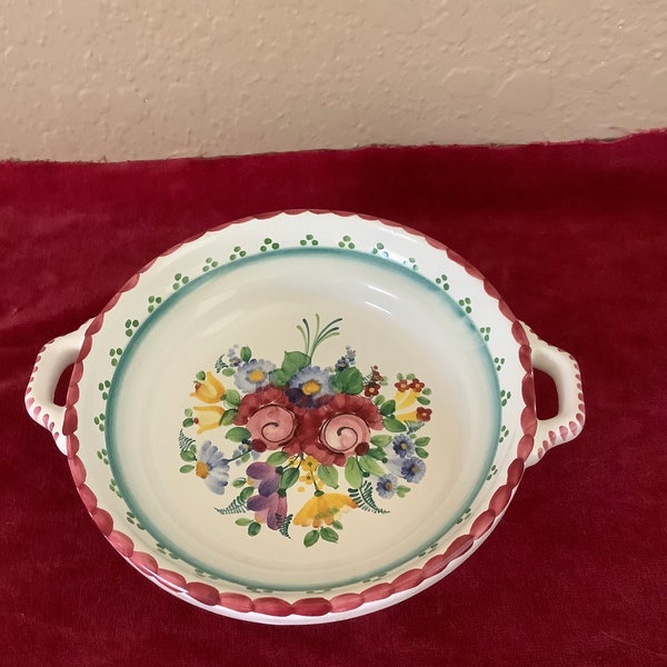 GMUNDNER AUSTRIA KERAMIK Pottery bowl with handles Hand Painted Florals