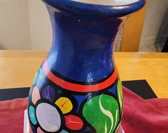 Vintage Talavera Mexican Pottery 8.25" Vase Hand Painted Home Decor