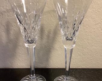 Pair of  Waterford Crystal  Lismore Toasting Champagne Flutes 9.25"