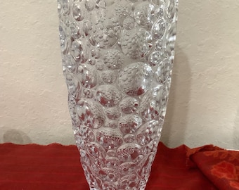 Vintage Czech Heavy Bohemian Bubble Vase Optic Bubbles Inverted~14" High