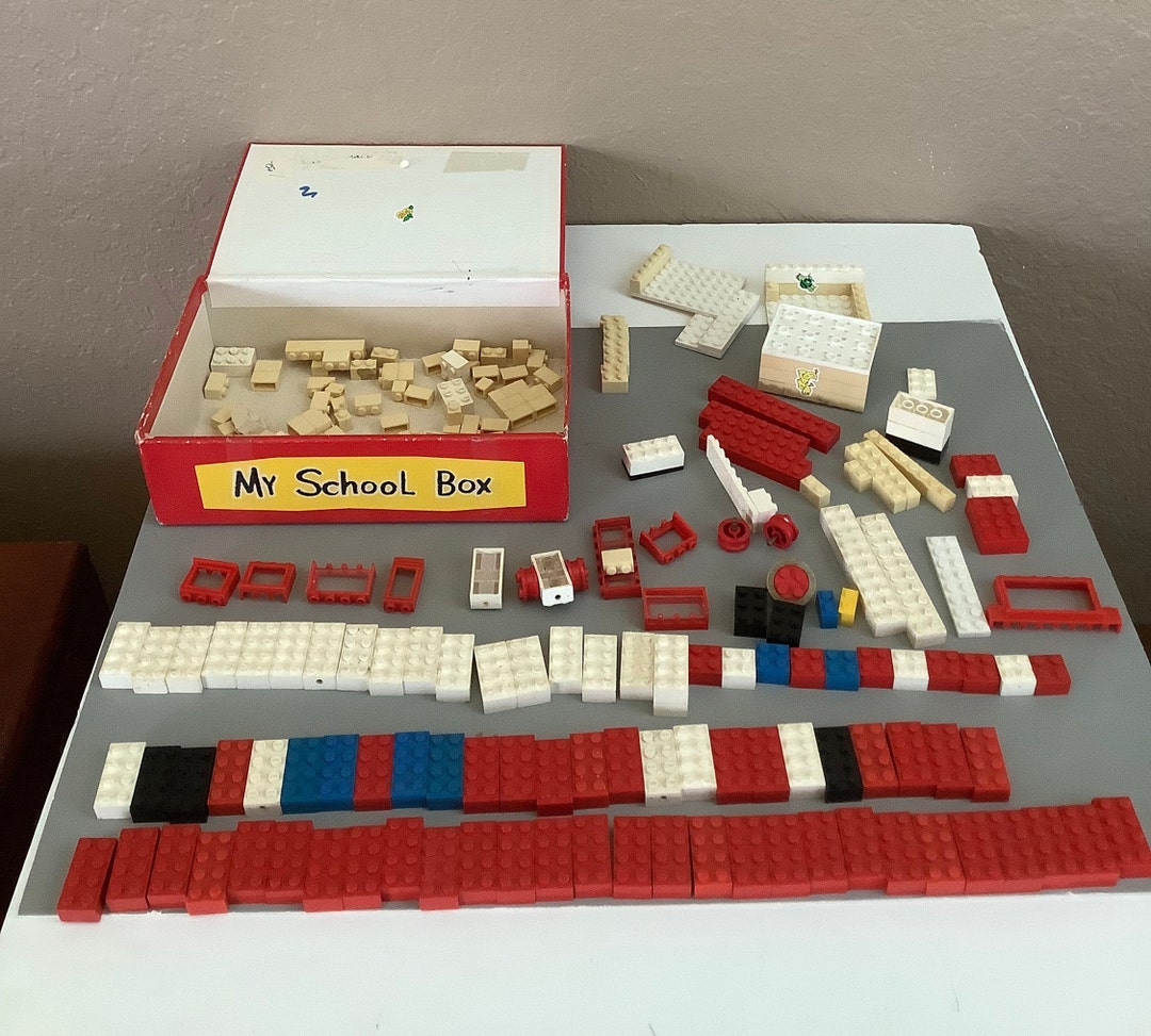 Vintage Lego Blocks Bricks Replacement Pieces and School Box Over 100 Pieces Etsy
