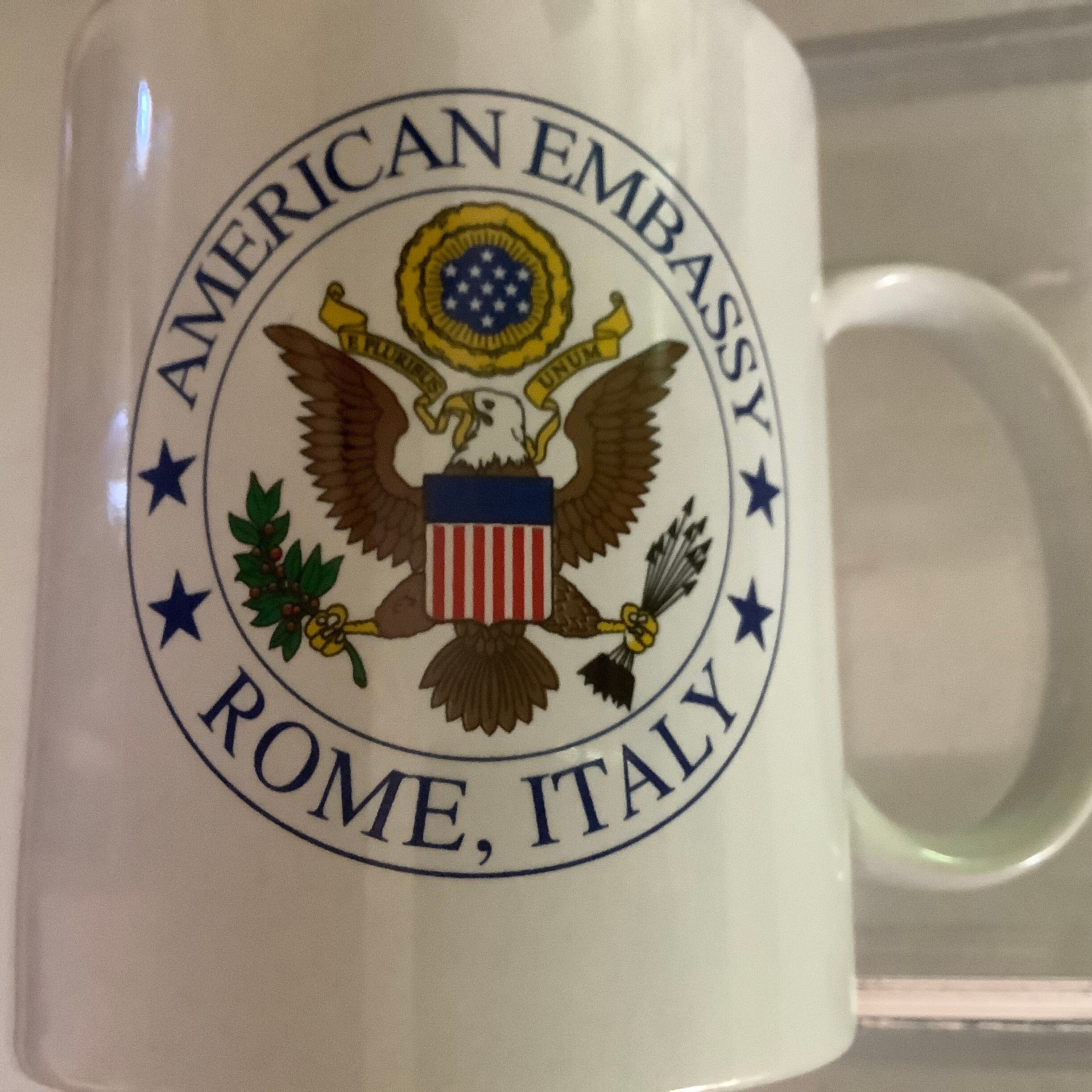 American Embassy Jeddah Saudi Arabia Cup Mug Cobalt Blue with Gold