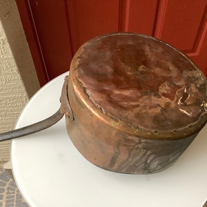 Vintage stoofpot van gehamerd koper en smeedijzer uit de jaren 1930 12 x 6 inch ~ 9 liter ~ geen deksel