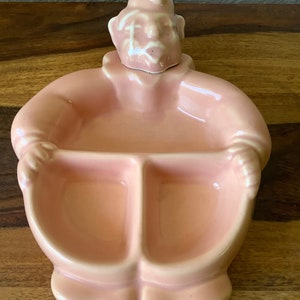 Vintage Hankscraft Ceramic Pink Clown Hot Water Child&#39;s Divided Plate Bowl