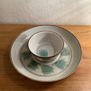 Studio Art Pottery Chip and Dip Set Hand Crafted Stamped Stoneware.