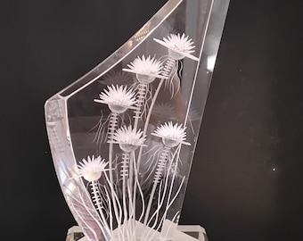 Vintage Saturn's Blossoms 12" Lucite 3D Reverse Carved Sculpture by John Galvan~ Signed