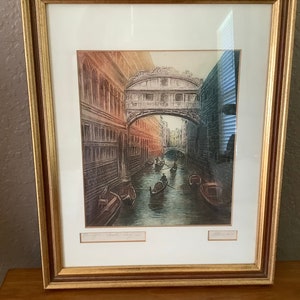 VTG~ &quot;Il Ponte dei Sospiri&quot; Venezia~ Pencil Signed Venice Etching Framed Print