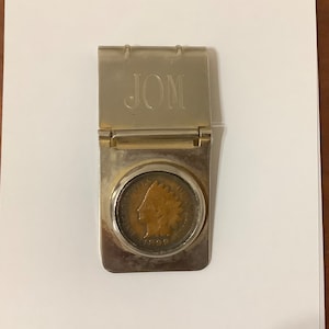 Vintage 1899 Indian Head Buffalo Money Clip~Silver Tone~Initials JOM