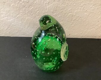 Vintage Lefton Green Penguin Art Glass Bullicante Paper Weight.