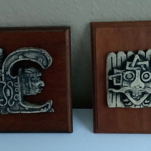 Pair of Vintage Hecho  Resin-Stone Wall Hangings ~ Plaques
