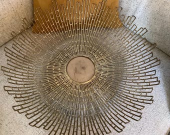 Vintage Goldtone Metal Starburst Bowl Crate And Barrel MCM Brutalist 23”x5”
