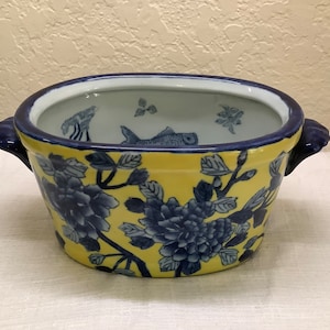 Vintage~Mid Century~Chinese Porcelain Cachepot Foot Bath/Planter with KOI Fish.