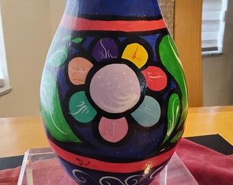 ヴィンテージ タラベラ メキシコ陶器 8.25インチ 花瓶 手描き ホーム