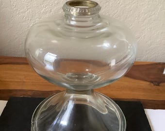 Vintage Clear Pressed Glass Whale or Kerosene Oil Lamp Base 8  1/2" Tall~GVC