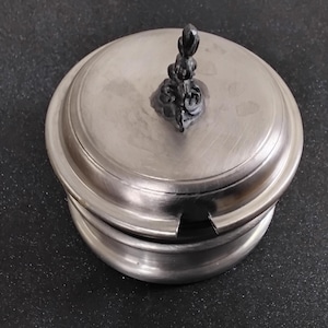 Vintage Peltro Italy~ Stamped 95% Pewter Sugar Bowl w/Glass Insert Valpeltro