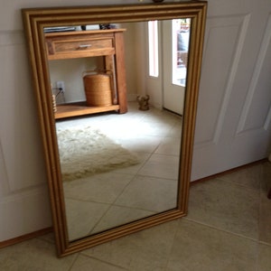 Vintage Oblong Wall Mirror J.A Olson Company Permaflect Faux Bamboo Gold Frame