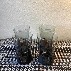 4 MCM Vintage Corning Glas-Snap Black Bases Hot Cold Beverage Glasses~12 ounces