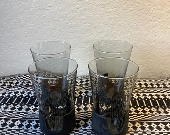4 MCM Vintage Corning Glas-Snap Black Bases Hot Cold Beverage Glasses~12 ounces