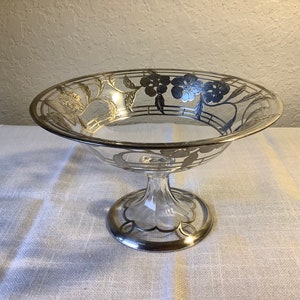 Stunning ART DECO Compote~Floral and Leaf design~Sterling Silver Overlay