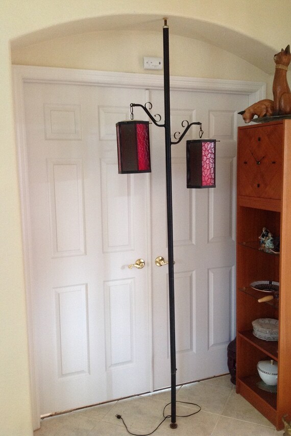Brutish 1960 S Floor To Ceiling Tension Pole Swag Light Black Red Wrought Iron