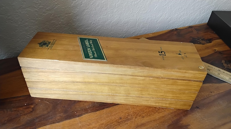 Vintage Johnnie Walker Green Label Empty Bottle with Commemorative Wood Box image 2