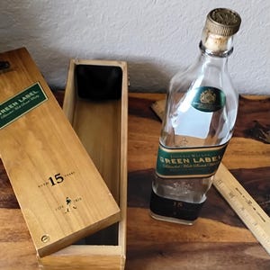 Vintage Johnnie Walker Green Label Empty Bottle with Commemorative Wood Box image 6