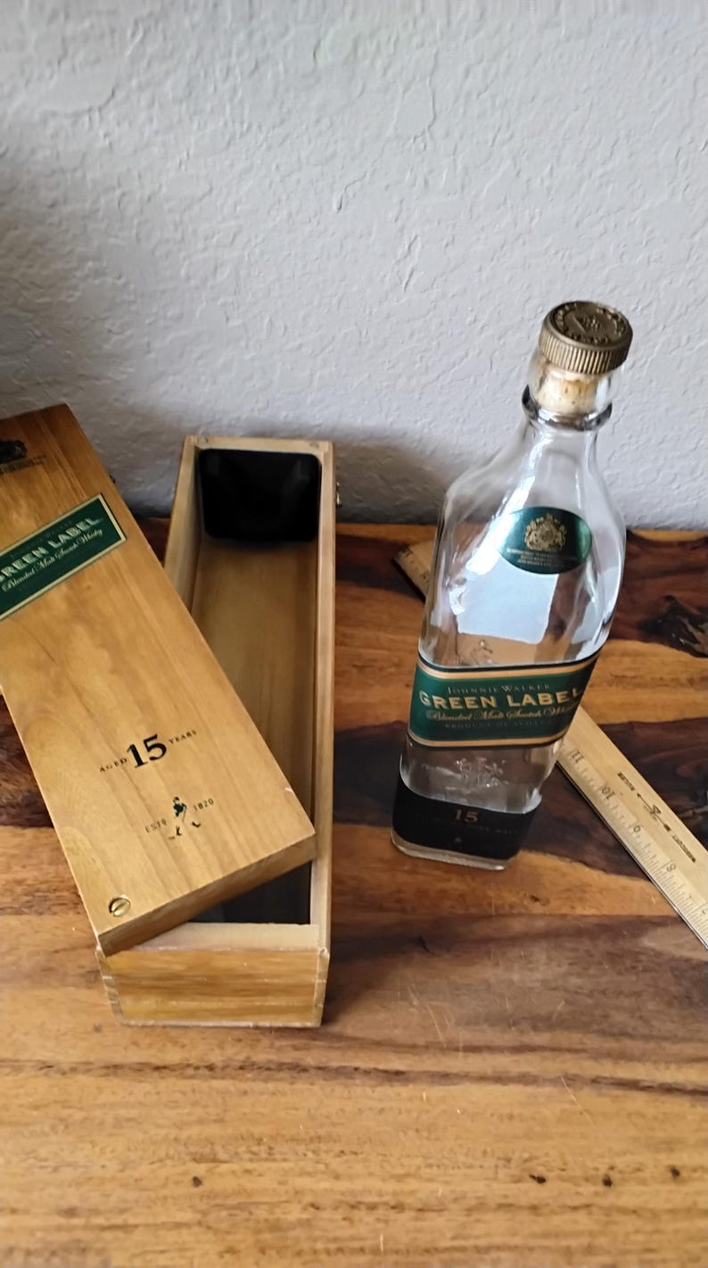 Vintage Johnnie Walker Green Label Empty Bottle with Commemorative Wood Box image 6