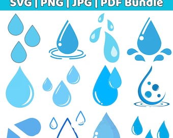 Paquete SVG PNG de camiseta con gotas de agua azul, pegatina de hidratación de agua para decoración, descarga digital