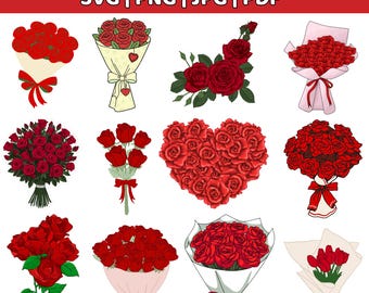 Ramo de rosas de San Valentín para camiseta PNG SVG, diseño de flores rojas para regalos y decoración, descarga instantánea
