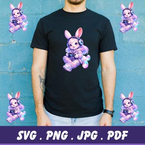 Conejo de Pascua para videojuegos (SVG PNG), camiseta de mando de conejo gamer para niños y mujeres (descarga digital)