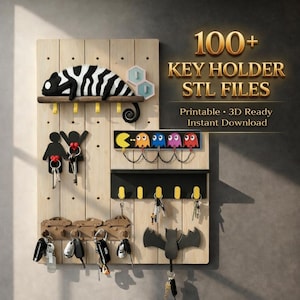 Über 100 STL-Dateien für Schlüsselhalter | Wandschlüsselhalter-Designs | 3D-Druckdateien | Druckbare Schlüsselablage | Sofort-Download
