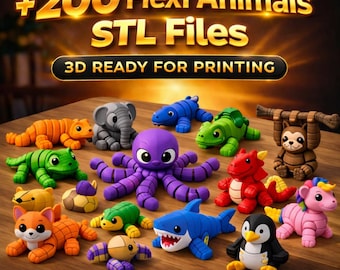 200+ Flexi Animals STL Files Bundle | Articulated 3D Print Models | Instant Download | Dragons, Dino, Cat, Unicorn | Fidget Toys Pack