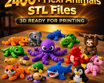 2400+ Flexi Animal STL Bundle | Cute Articulated 3D Print Files Pack | Dragons, Axolotls, Dino, Fantasy Creatures | Instant Download 3MF STL