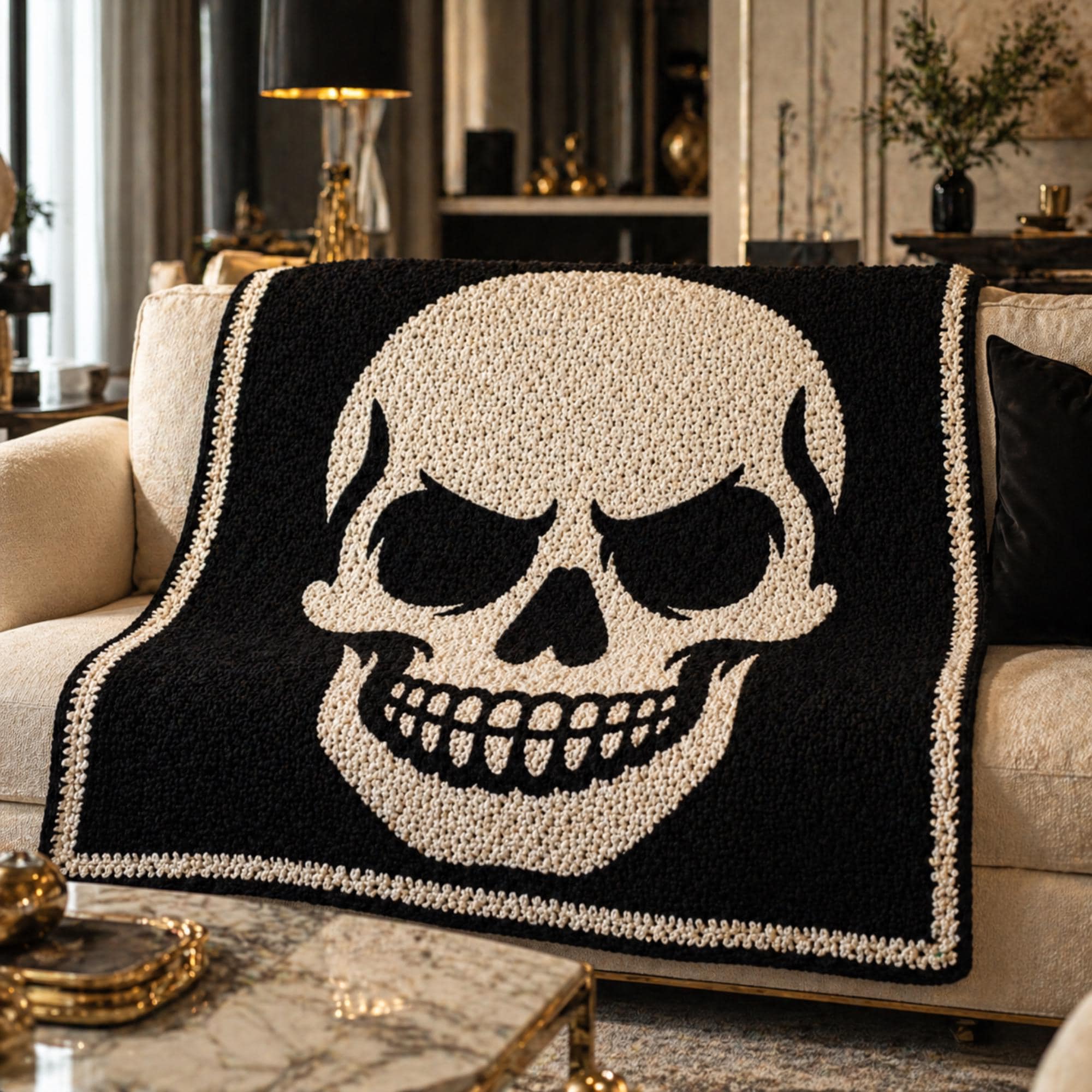Skull Blanket Crochet Pattern - Mosaic Crochet Gothic Home Decor Throw