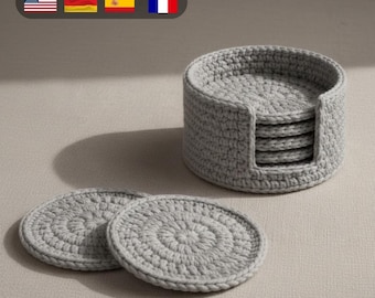 Patrón de posavasos de crochet en PDF / Posavasos redondos minimalistas / Decoración fácil del hogar / 4 idiomas