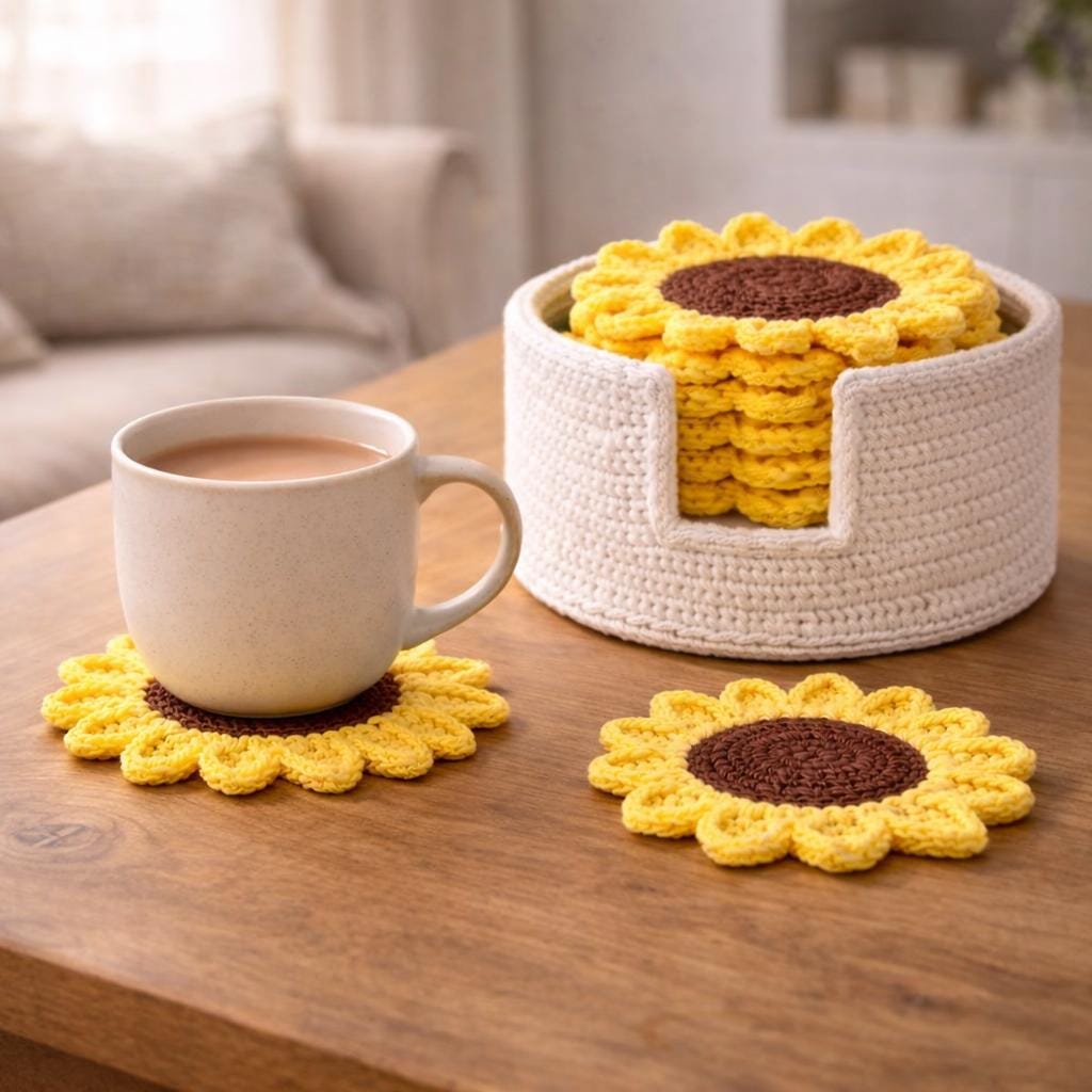 Sunflower Coaster Crochet Pattern PDF, Easy Flower Holder - Etsy