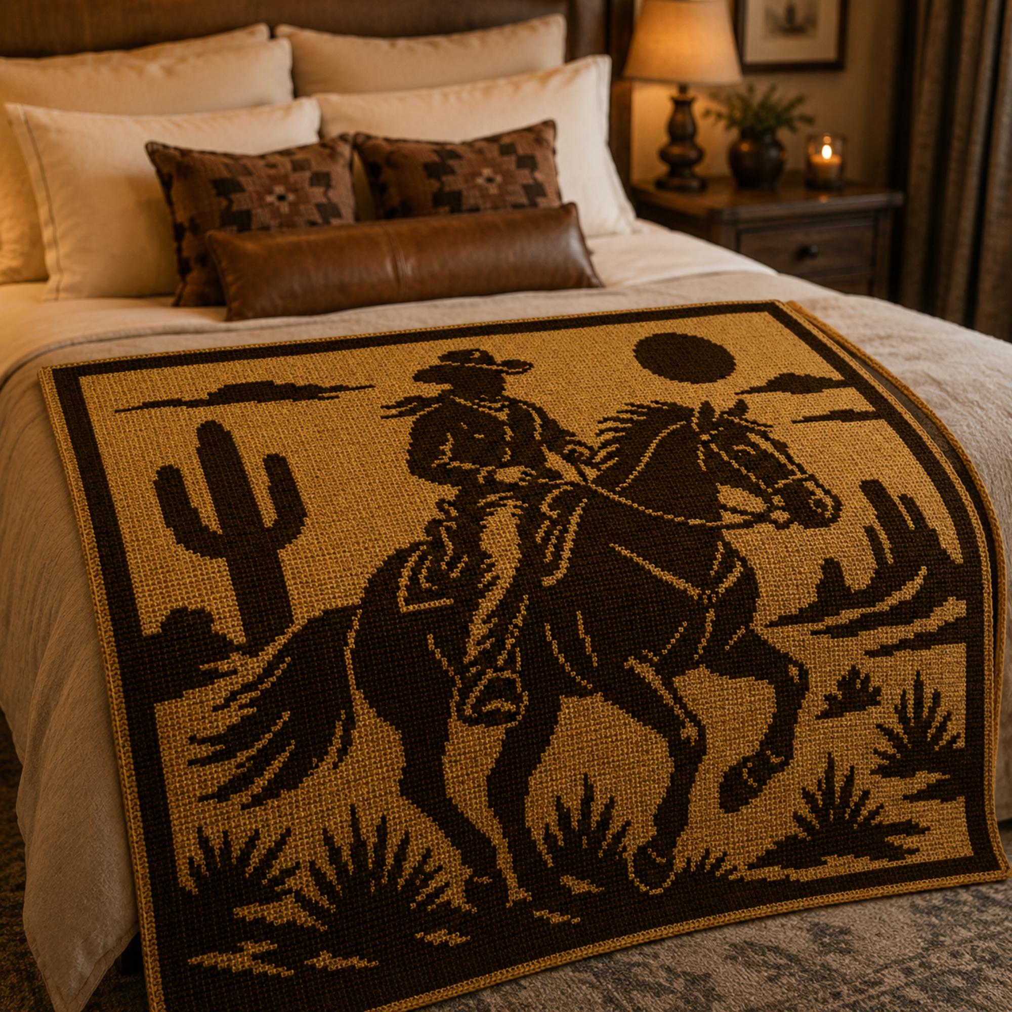 Rustic Crochet Graphics Western Cowboy Mosaic Crochet Pattern - Horse and Desert Overlay Mosaic ...
