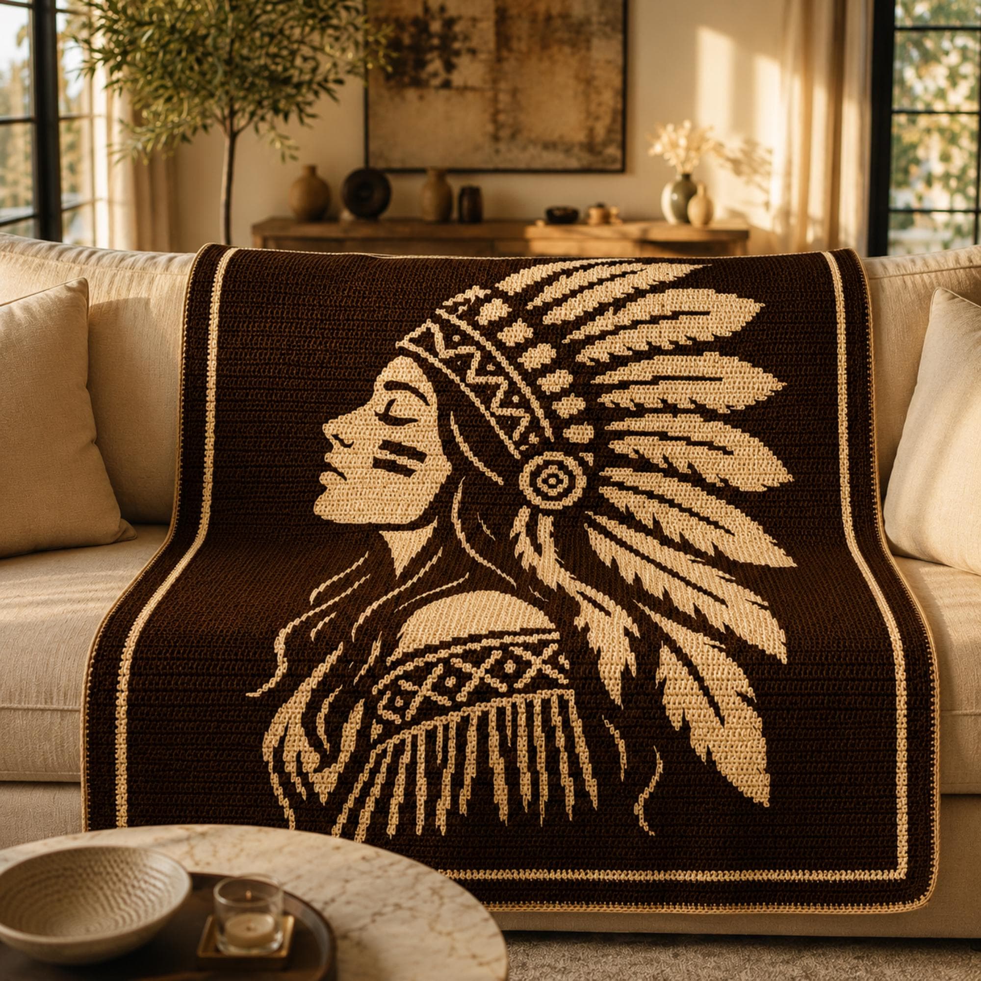 9 Native American Crochet Patterns to Explore: Blankets, Dolls, Motifs, and More 1 Native Woman Mosaic Crochet Pattern