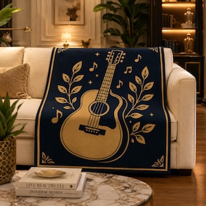 Acoustic Guitar Mosaic Crochet Blanket Pattern, Overlay Crochet Graphghan Pattern, Music Decor PDF, Gift for Guitarist, Large Crochet Chart