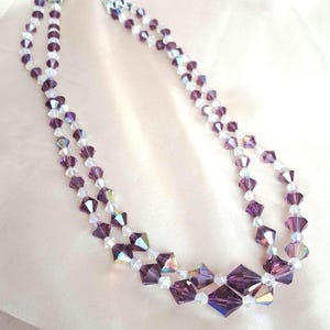 1980s Double Strand Amethyst Crystal Vintage Necklace | Retro Glam Statement Jewelry
