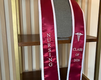 Nursing graduation stole class of 2026 maroon with white trim