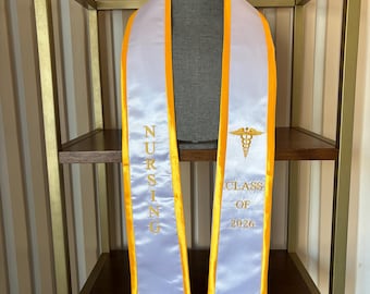 Nursing Graduation Stole, Class of 2026, White & Gold Trim