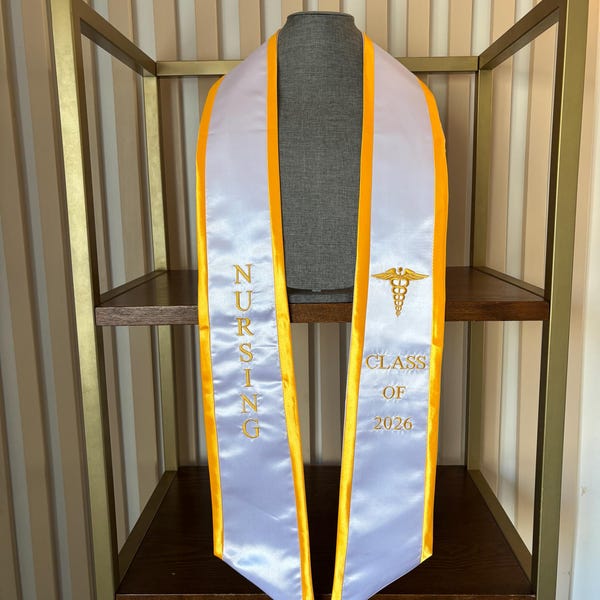 Nursing Graduation Stole, Class of 2026, White & Gold Trim