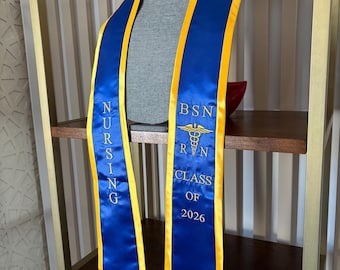 Nursing graduation stole BSN RN grad sash class of 2026 Blue with Gold trim