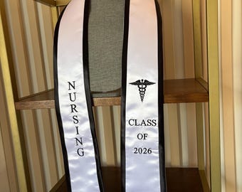 Nursing Graduation Stole, Class of 2026, White & Black Trim